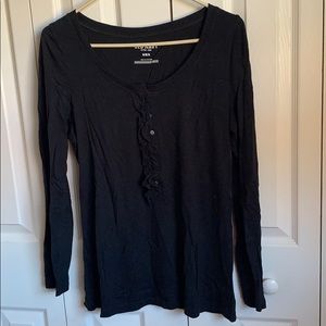 Black Long Sleeve Tee with Ruffle Detail